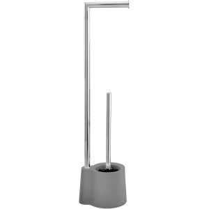 Wenko Stand WC-Garnitur Avola Grau: WC-Bürste und Toilettenpapierhalter aus Edelstahl und grauem Kunststoff.