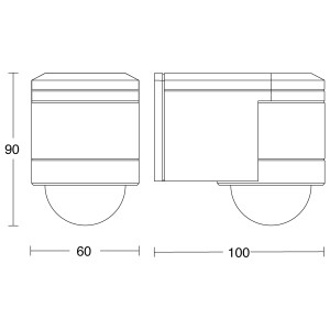 Skizze: Steinel Bewegungsmelder IS 240 Duo, weiße Ausführung, mit Maßen.