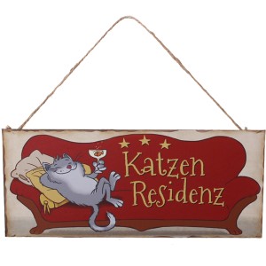 Metallschild "Katzenresidenz" mit Kordel zum Aufhängen, Deko für Katzenliebhaber.