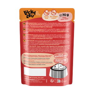 Lucky Lou Katzen-Nassfutter Thunfisch Apfel, 70g Beutel. Ergänzungsfutter für Katzen.