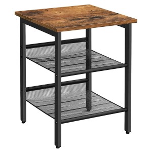 Songmics Nachttisch Dacey mit Verstellbaren Gitterablagen Braun-Schwarz