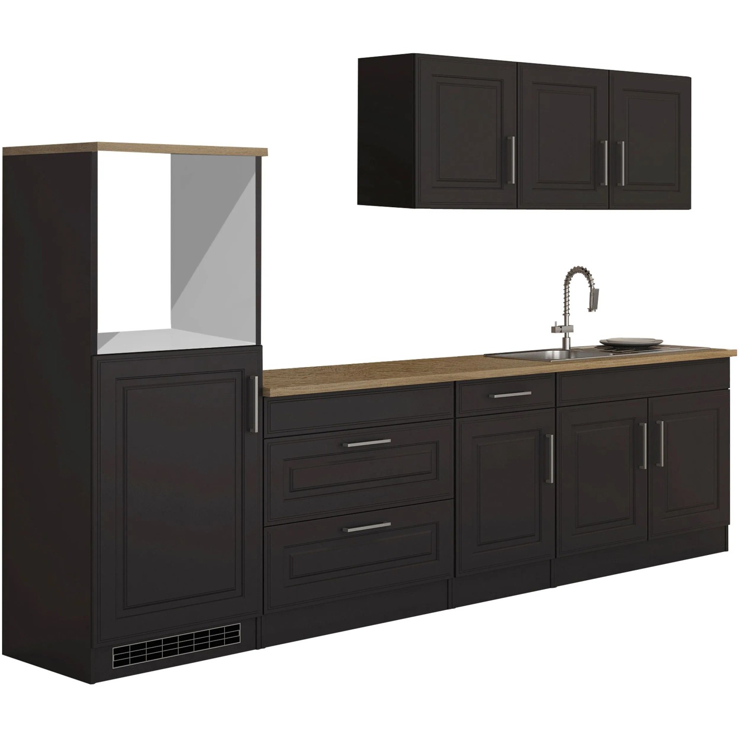 Held Möbel Küchenzeile Rom 290 cm Landhaus Grau Matt ohne E-Geräte