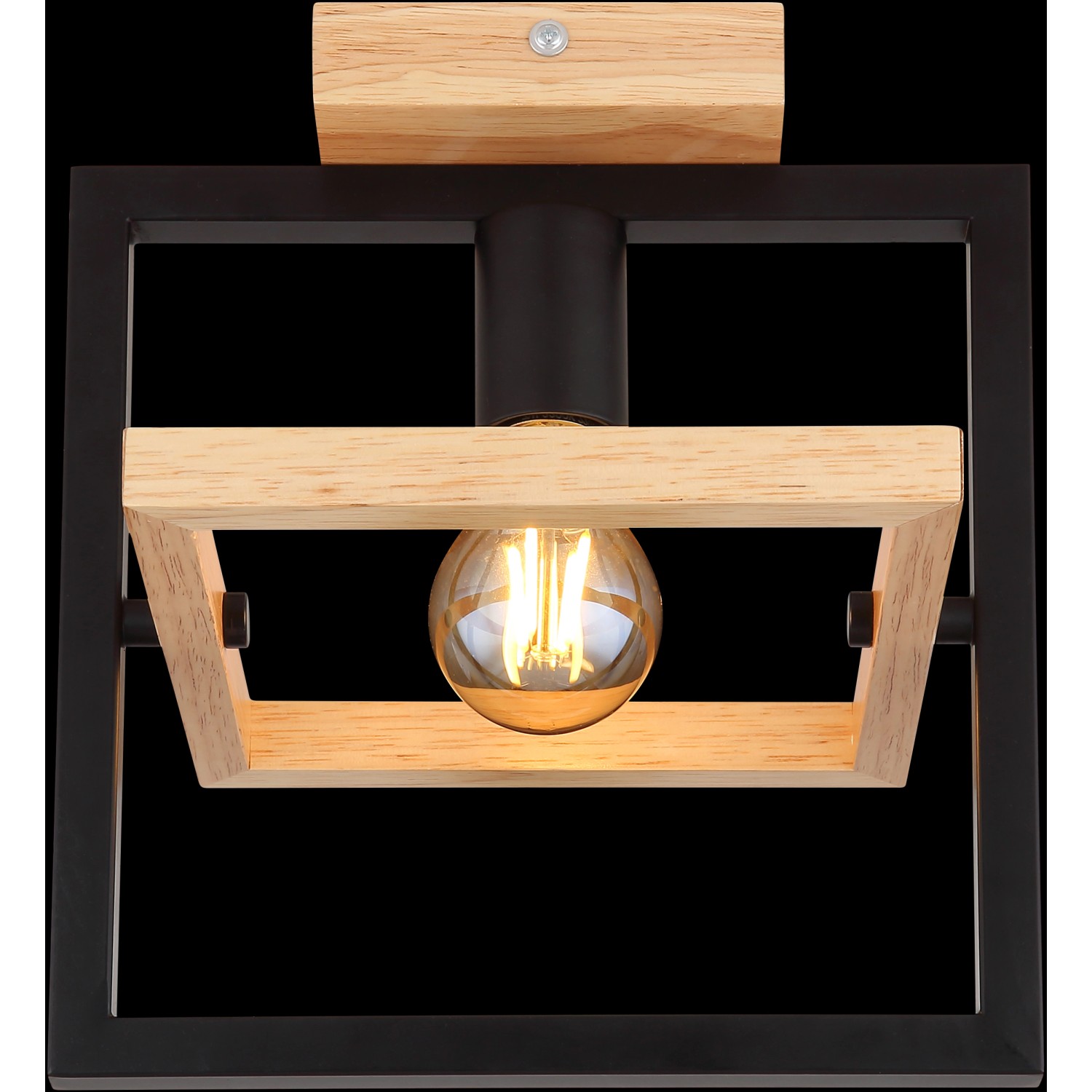 Moderne Globo Deckenleuchte Erica, 1-flammig, dunkelbraunes Holz und schwarzes Metall.