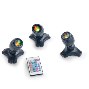 Pontec PondoStar LED RGBW Set 3: 3 Teichstrahler mit Fernbedienung für farbige Gartenbeleuchtung.