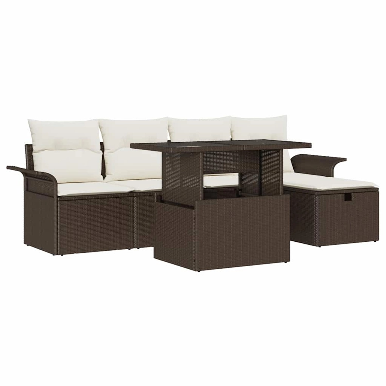 vidaXL Garten-Sofa-Set mit Kissen mit Speicher 6-Tlg Braun Poly Rattan 3359 günstig online kaufen
