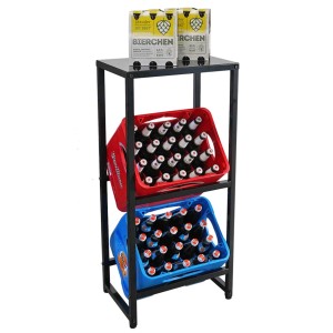 PROREGAL Getränkekistenregal KÖNIGSSEE S PLUS Mit Ablage HxBxT 103x48x32 2 Kisten Auf 2 Ebenen Höhenverstellbare Füße Schwarz Getränkeregal