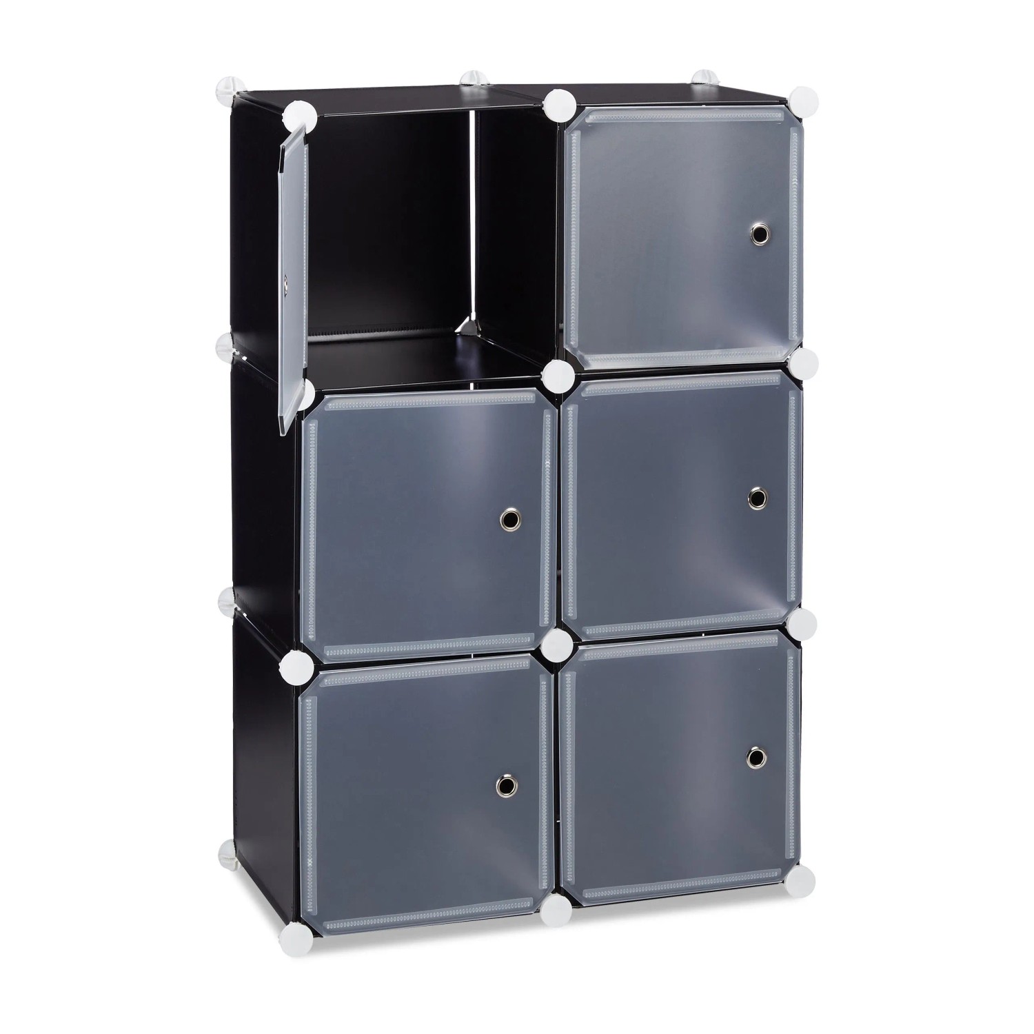 Relaxdays Regalsystem Kunststoff Metall Schwarz mit 6 Türen 97,5 cm x 66 cm x 31,5 cm 4,4 kg
