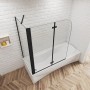 Schwarzer 2-teiliger Badewannenaufsatz 110x140 cm mit Seitenwand aus Glas für die Dusche.