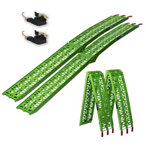 TRUTZHOLM klappbare Auffahrrampen, 2er Set, grün, mit Spanngurten. Zubehör für Autoanhänger.