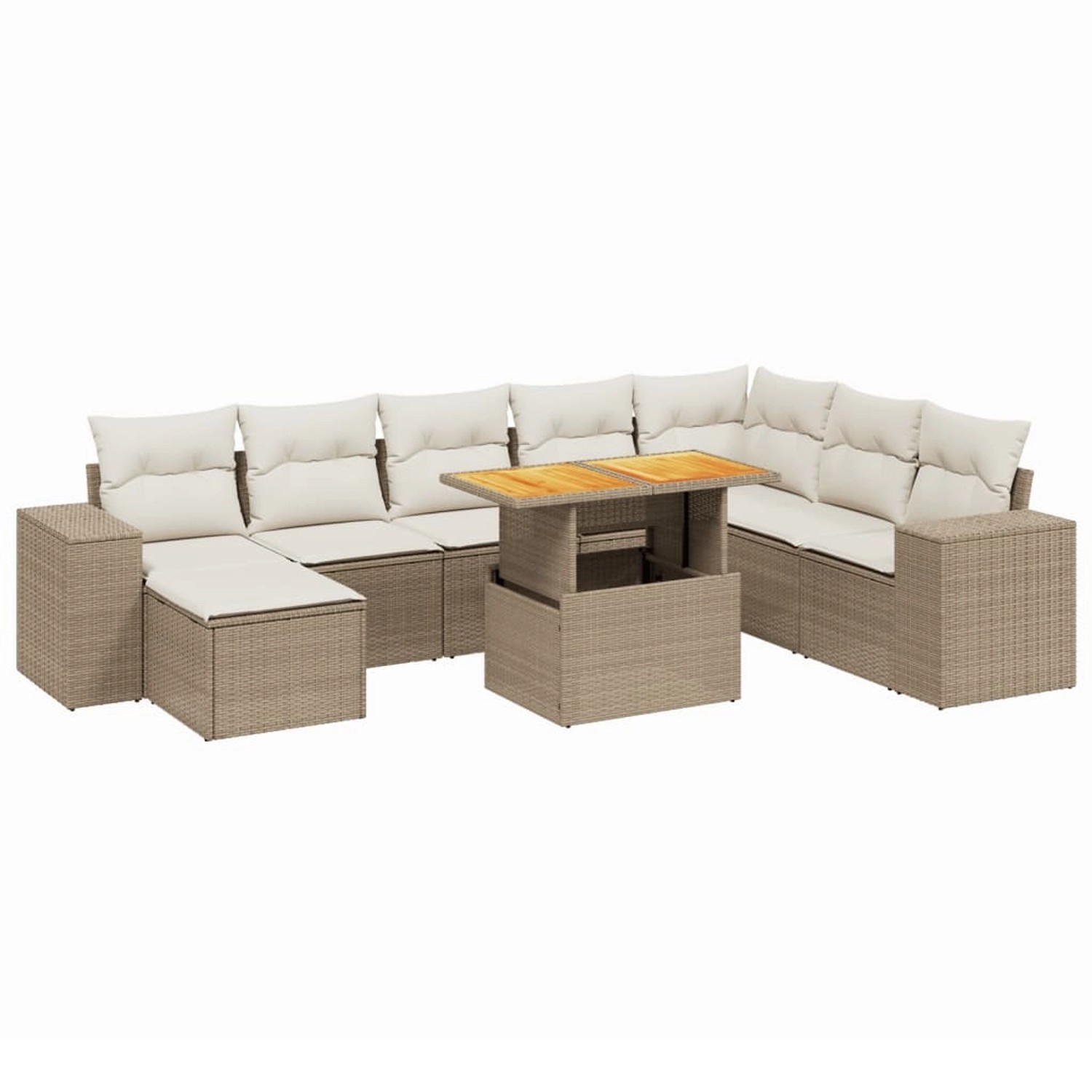 vidaXL 9-Tlg Garten-Sofagarnitur mit Kissen Beige Poly Rattan 3275963 günstig online kaufen