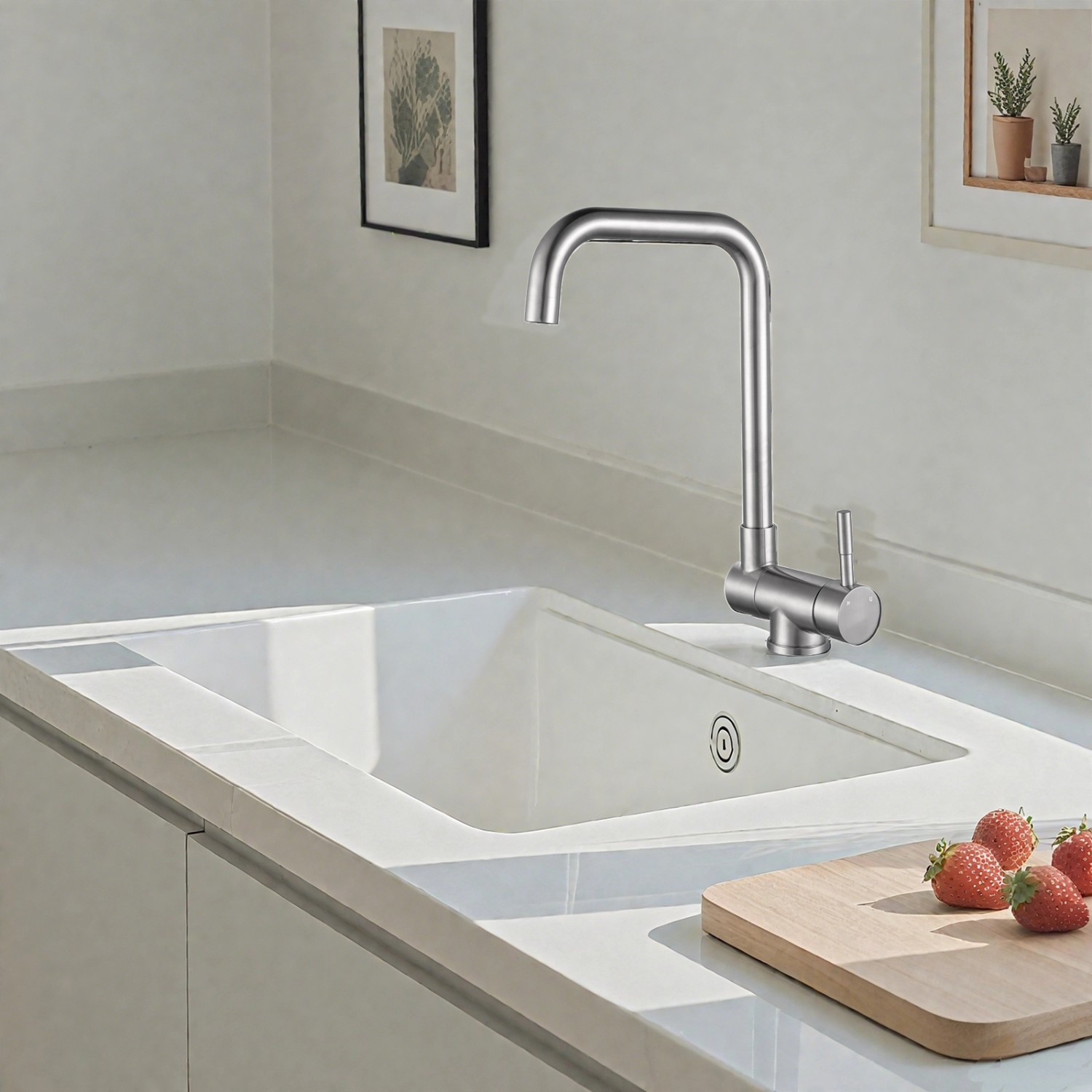 AICA Wasserhahn Doppelfunktion 360° Drehbare Kippbare Silber Küchenarmatur mit 304 Edelstahl und Keramikventil Mischbatterie_7