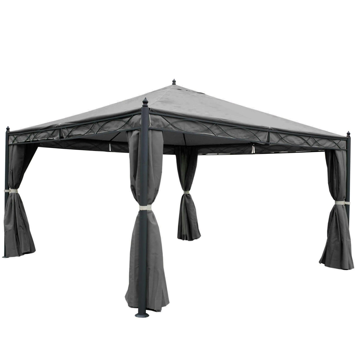 BERLINLODGE Pergola Cadiz HxBxT 290x400x400cm Garten Pavillon Grau Stabiles 7cm-Gestell Mit Seitenwand Und Moskitonetz