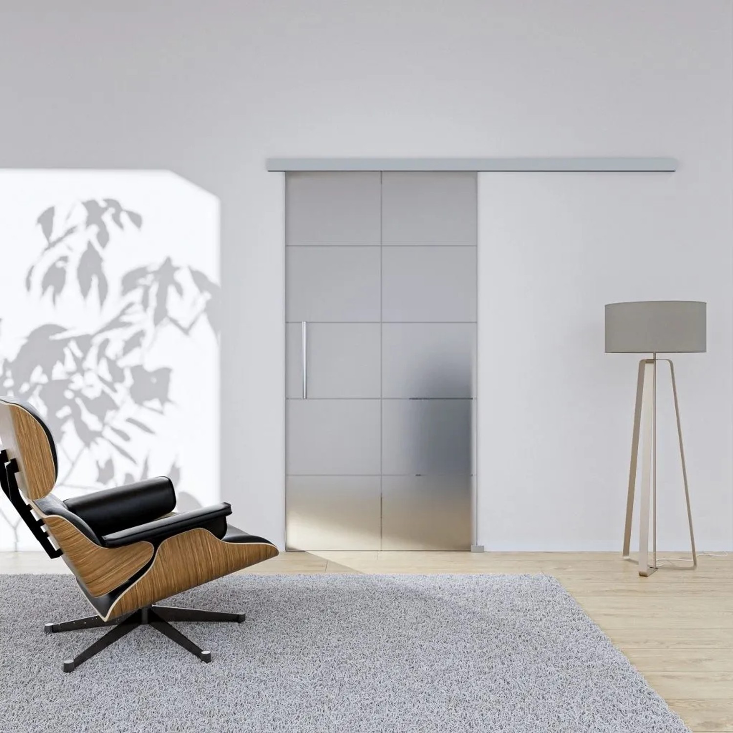 Hansaglas Glasschiebetür Loft 5 900 x 2050 mm Komplettset Silber Griffstange SoftClose
