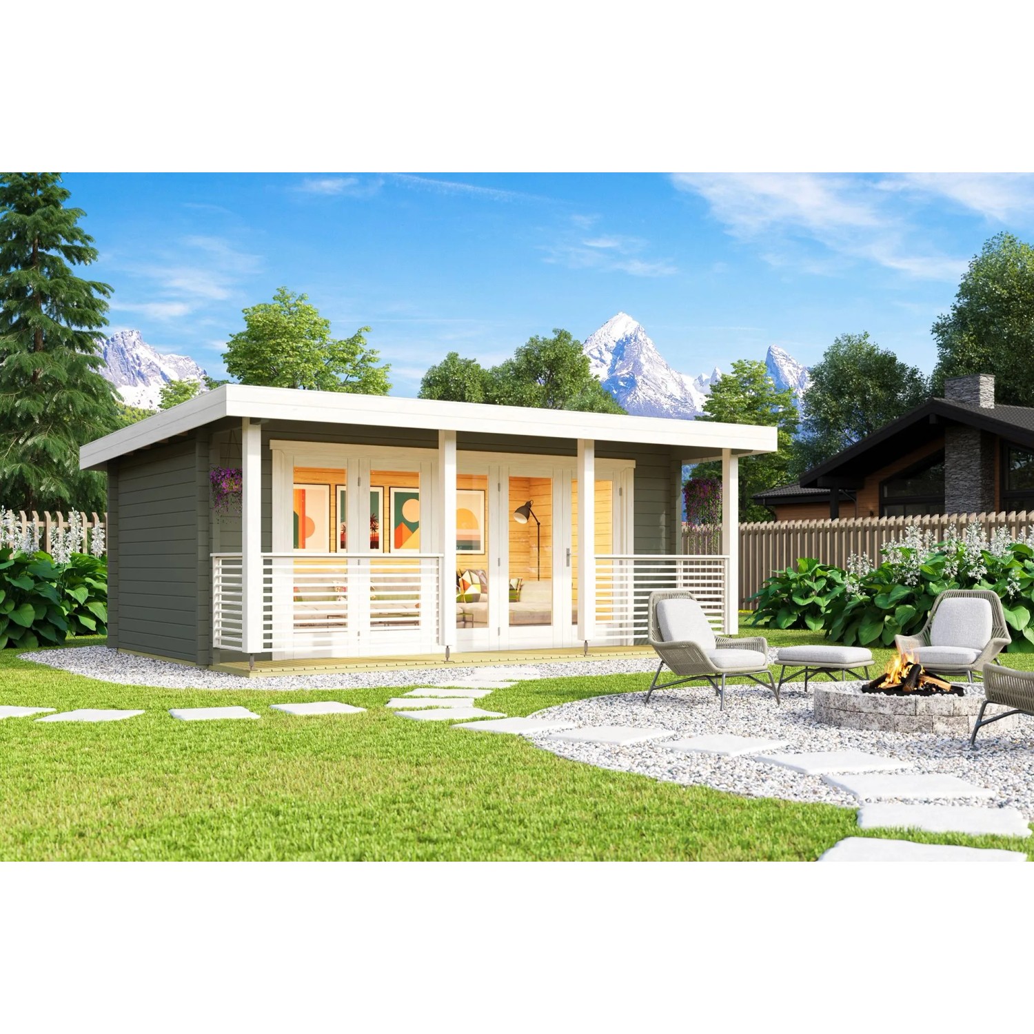 Lasita Gartenhaus Liverpool 1 Grau-Grün 550 cm x 300 cm