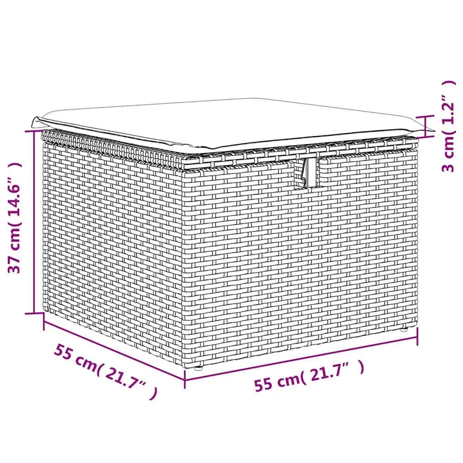 vidaXL Gartenmöbel Fußhocker, grau, Poly Rattan mit Kissen, 55x55x37cm. Teil der 4-tlg Sofagarnitur.