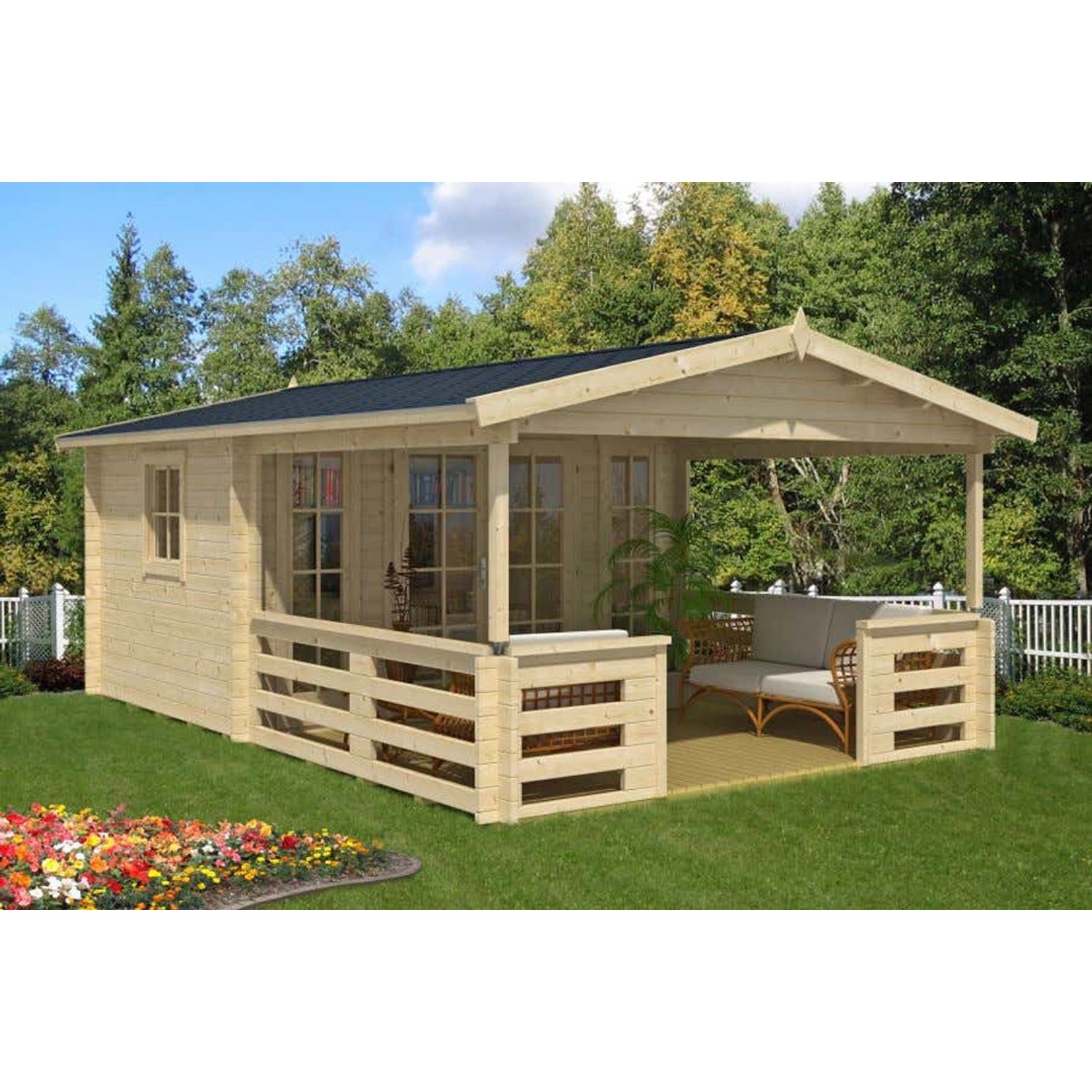 Alpholz Gartenhaus Lappland-40 B Satteldach 400 cm x 594 cm Hellbraun günstig online kaufen