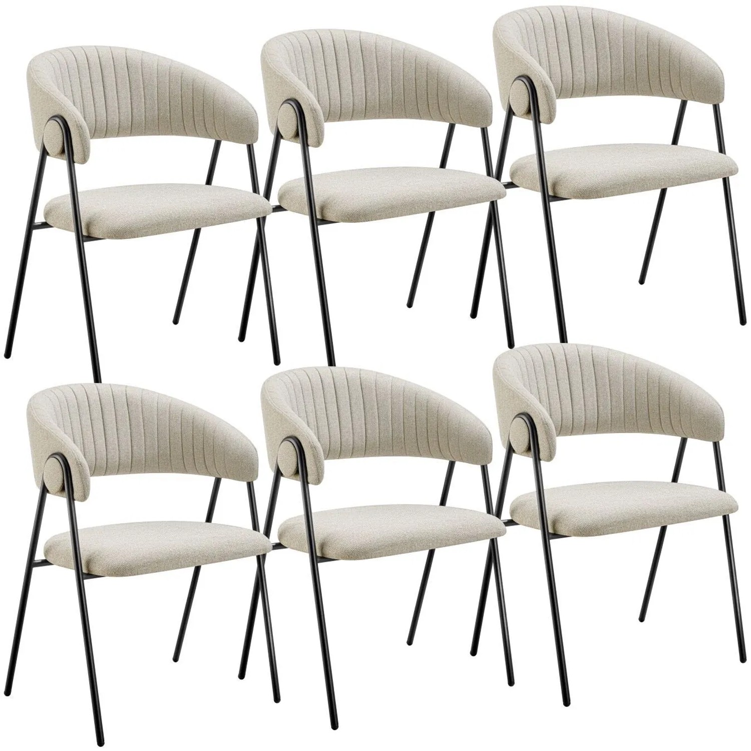 Tectake Armlehnstuhl Bedano Webstoff Gepolstert Durchgehende Lehne In C Form Mit Steppmuster 6Er Set 58 X 60 X 85 Cm Greige