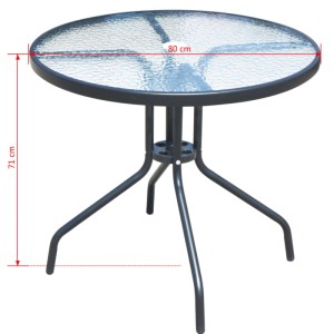 Schwarzer Gartentisch mit Glasplatte, Teil der 5-tlg. vidaXL Garten-Essgruppe.