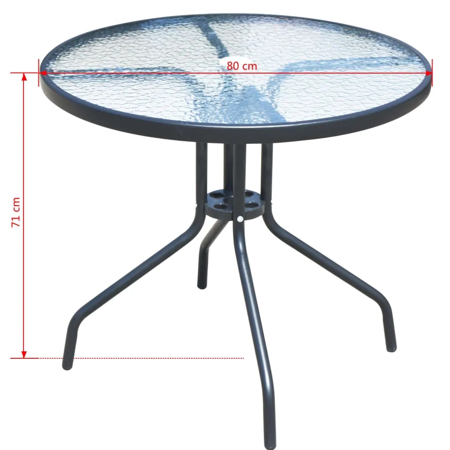 Schwarzer Gartentisch mit Glasplatte, Teil der 5-tlg. vidaXL Garten-Essgruppe.