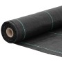 Schwarzes vidaXL Unkrautvlies (1,5x150 m) auf Rolle mit grünen Markierungsstreifen.