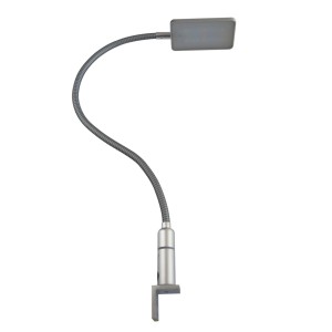 Dimmbare LED Bettleuchte in Silbergrau mit flexiblem Schwanenhals für optimale Ausrichtung.