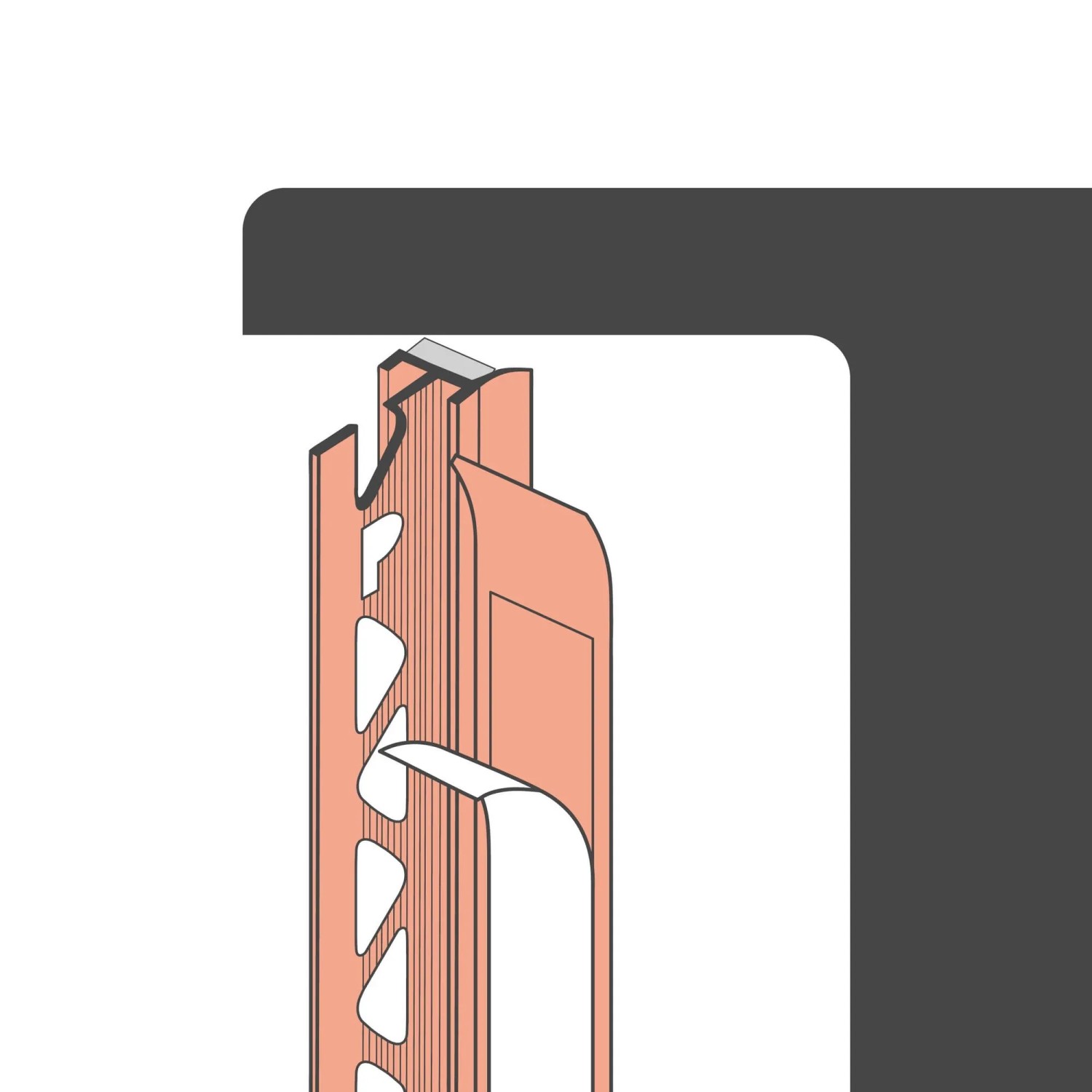 Weiße Protektor Anputzleiste (40x260cm) aus PVC mit Schutzlippe für Innen- und Außenputz.