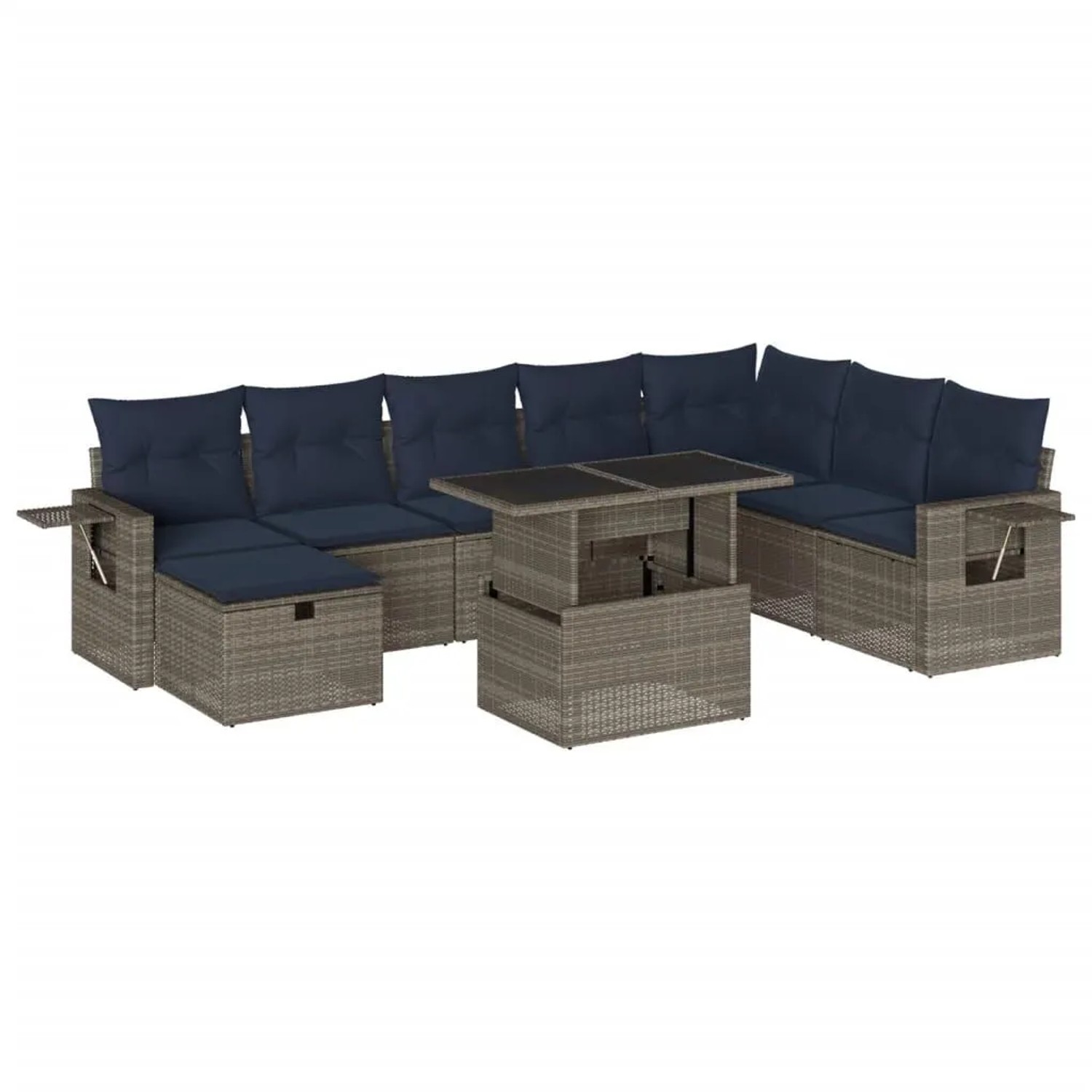 vidaXL 9-Tlg Gartensofa-Set mit Kissen Grau Polyrattan 3275031 günstig online kaufen