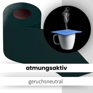 Grüner Sensalux Vlies-Tischläufer (15cm x 25m) mit Tasse und Dampfblase.