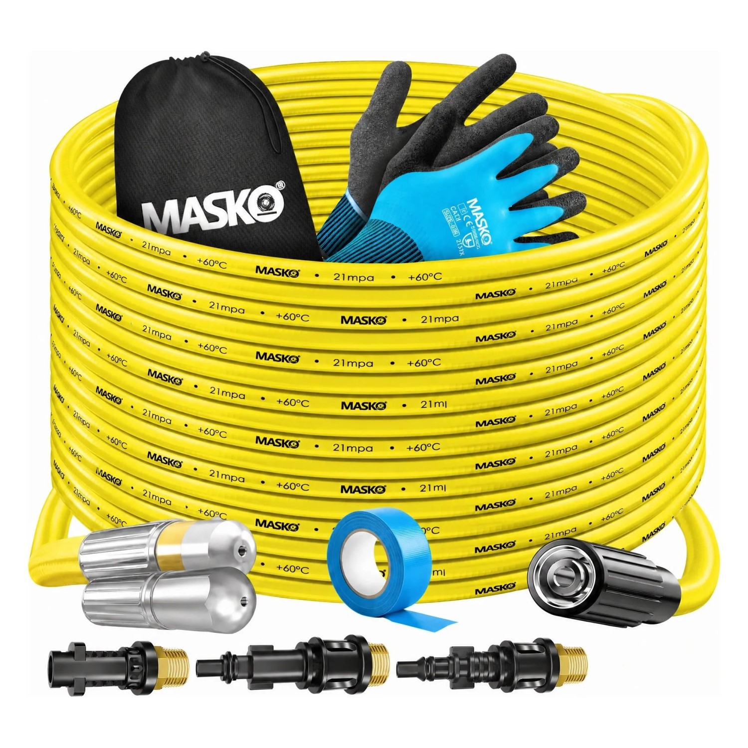 MASKO Rohrreinigungsschlauch Set Premium 200 Bar Länge 30 m Farbe Gelb