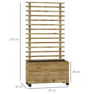 Outsunny Garten-Bett aus Tannenholz mit Spalier und Rollen, Naturholz, 76x30x155cm.