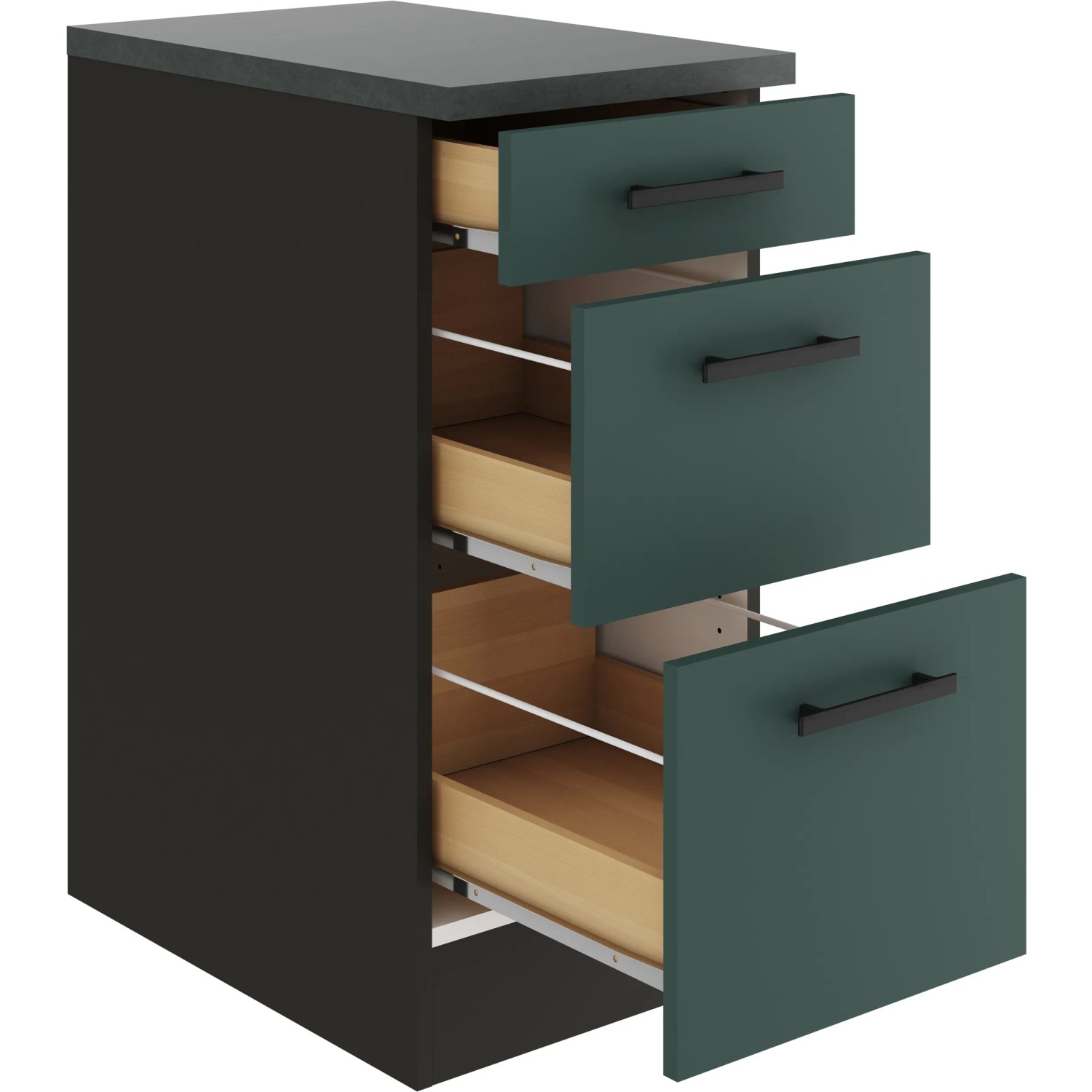 OPTIFIT Verona405 Unterschrank, 40 cm, Steingrün mit Schubladen und Arbeitsplatte.