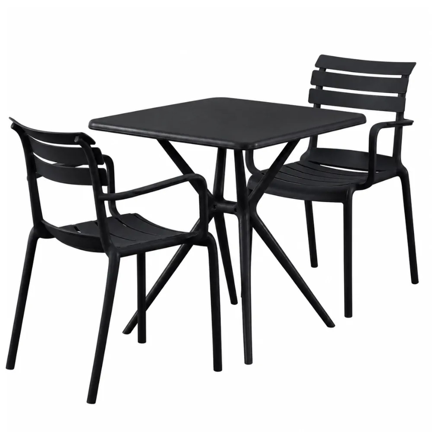 DELUKE Gartenmöbel-Set NORA mit 2 Stühlen 186x72x82cm Kunststoff Schwarz Balkonset Gartenset Tisch mit Stühlen Bistroset Outdoor