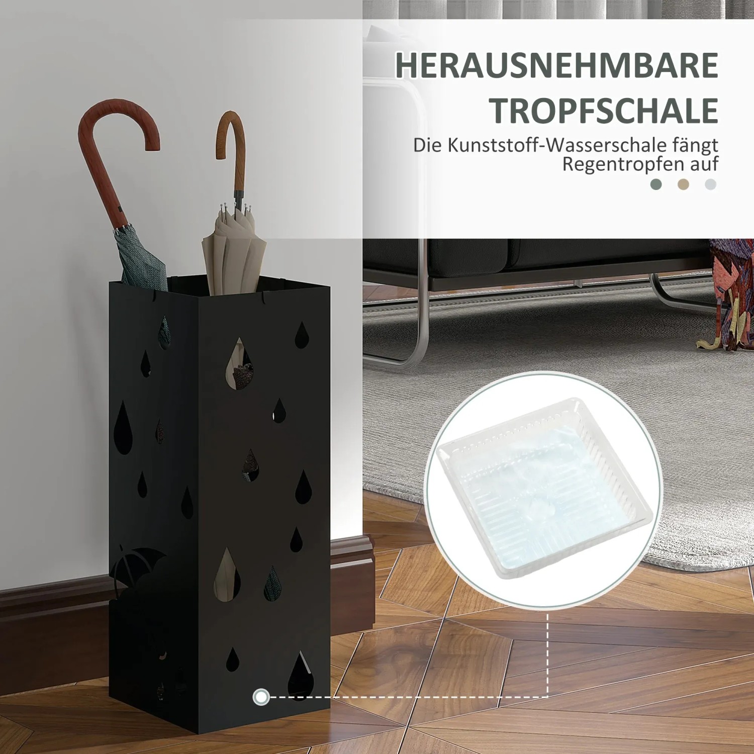 HOMCOM Regenschirmständer mit 4 Haken Wasserauffangschale Schwarz kaufen bei OBI