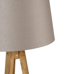 QAZQA Ländliches Stativ Vintage Holz mit Leinenschirm Taupe 45 cm Tripod Classic