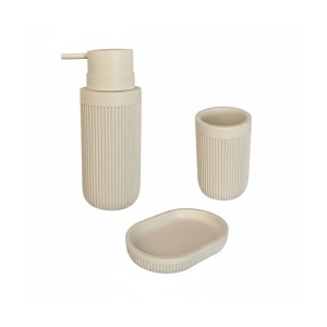 Relaxdays Badaccessoires Set Polyresin Beige 3-teilig 17 cm x 6,5 cm