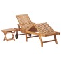 Sonnenliege mit Tisch und anthrazitfarbener Auflage aus Teak Massivholz für Garten und Terrasse.