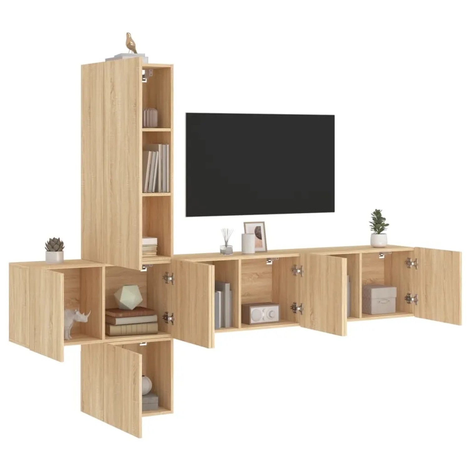 VidaXL Wohnwand, 5-teilig, Sonoma-Eiche, Holzwerkstoff, Modell 5. Stauraum für Wohnzimmer.