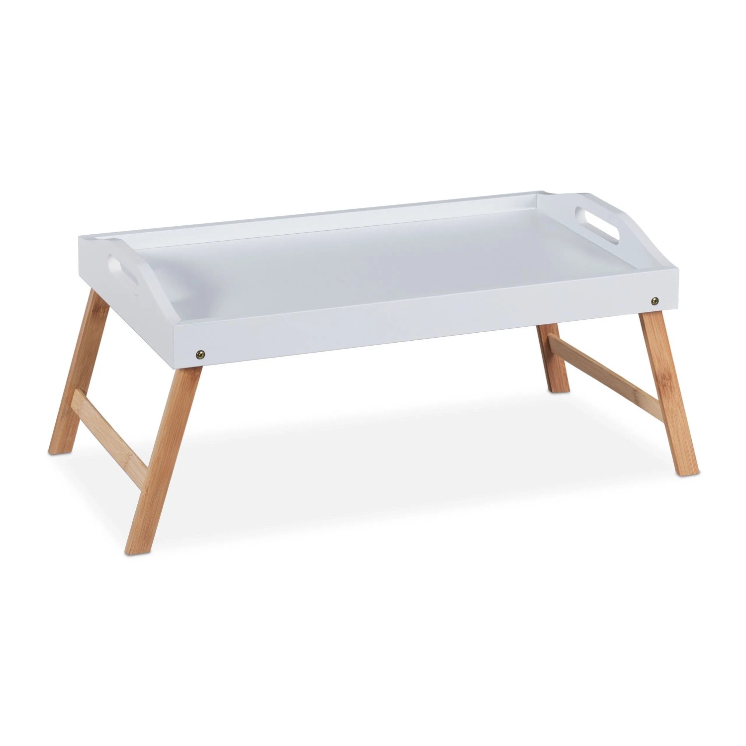 Relaxdays Betttablett Bambus MDF Weiß Natur Klappbar 24 cm x 55,5 cm x 30 cm 1,1 kg
