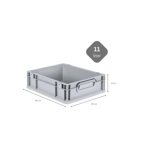 Graue PROREGAL Eurobox NextGen, 11 Liter, mit Auflagedeckel und Schiebeschnappverschlüssen. Aufbewahrungsbox für Industrie und Gewerbe.