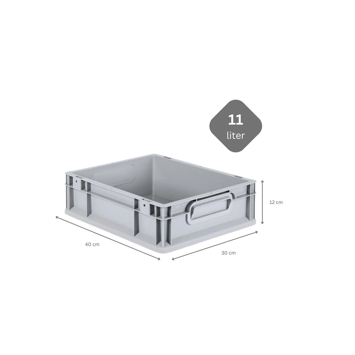 Graue PROREGAL Eurobox NextGen, 11 Liter, mit Auflagedeckel und Schiebeschnappverschlüssen. Aufbewahrungsbox für Industrie und Gewerbe.