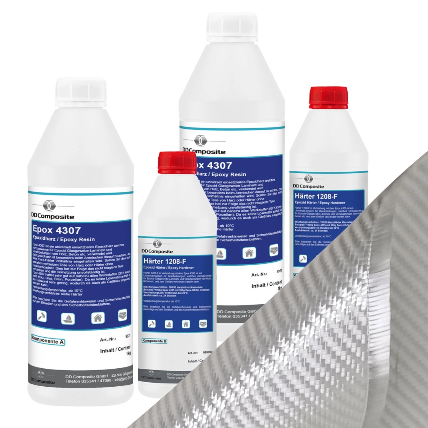 DD Composite 3kg GFK Epox + 4m² Glasfilamentgewebe 390g/m² Köper