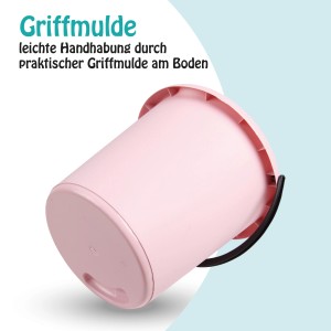 Rosa ProHome Eimer (5L) mit Kunststoffbügel, Detailaufnahme der Griffmulde am Boden.