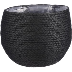 Schwarzer, runder Mica Decorations Korb Jorck, Ø 22 cm, aus Seegras, ideal als Übertopf für Innenräume.