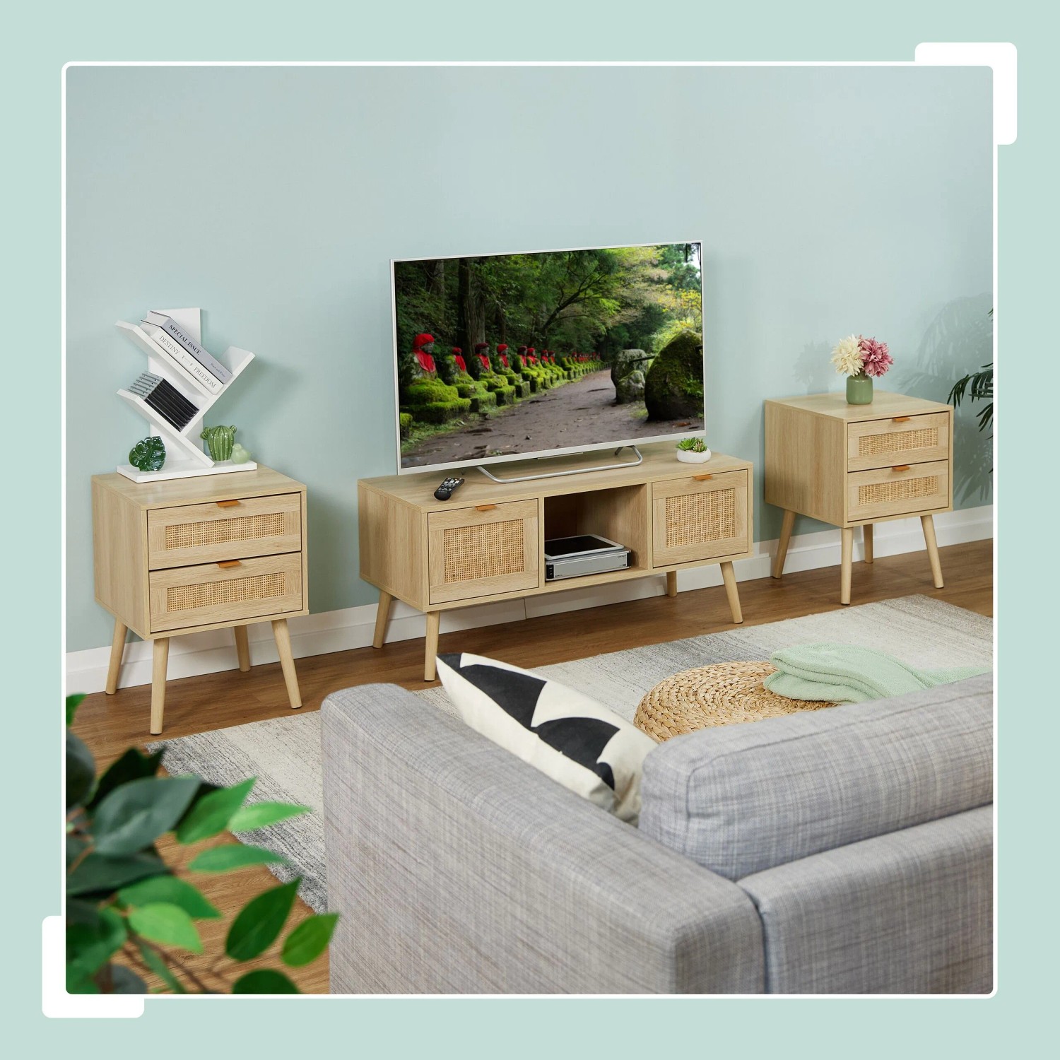 Relaxdays Nachttisch Faserplatte Kiefernholz Aluminium Natur Mit 2 Schubladen 55 cm x 40 cm x 41,5 cm 8,9 kg_2