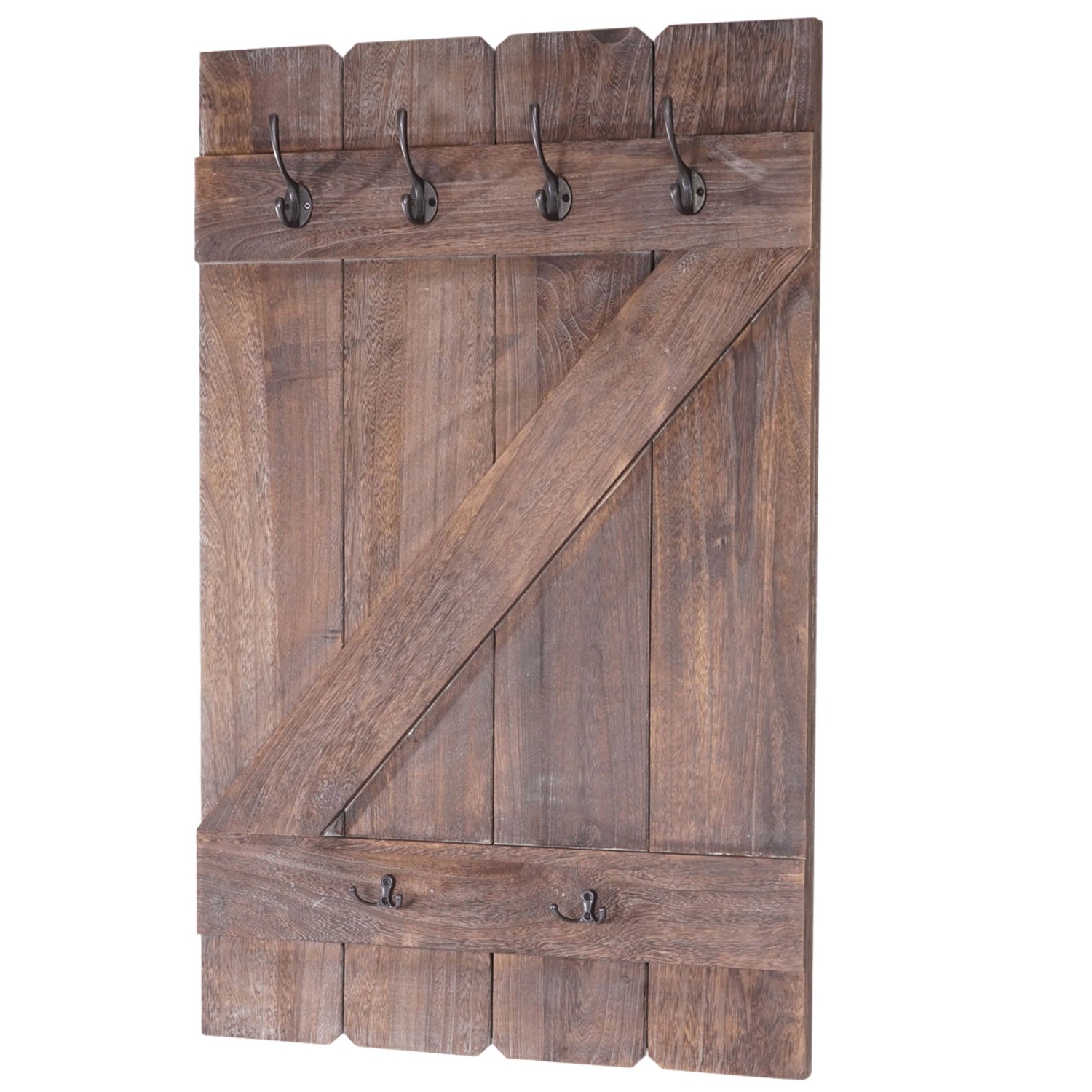 BERLINLODGE Wandgarderobe 91x60x10cm 6 Haken Braun Shabby