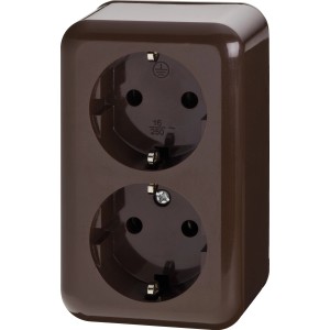Braune 2-fach Aufputz-Steckdose für den Innenbereich.