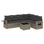 Graue 7-tlg. vidaXL Garten-Sofagarnitur aus Polyrattan mit Kissen und Tisch.
