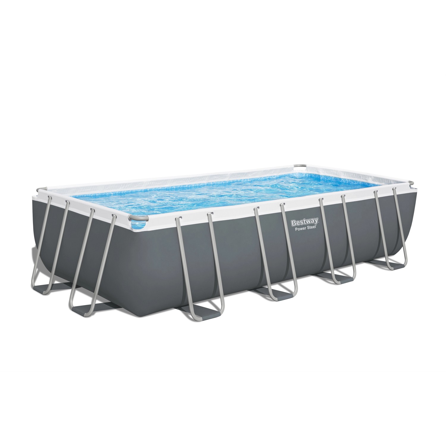 Bestway Stahlrahmenpool-Set PowerSteel, 549x274x122cm, grau. Pool mit Stahlrahmen und Wasser.
