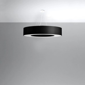 Schwarzer Sollux Lighting Kronleuchter SATURNO 90 mit runder Form. Elegante Lampe für Wohnzimmer und Esszimmer.