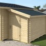 Unbehandeltes Alpholz Gartenhaus 28-A, 160x280 cm, mit Anbaudach. Holz-Gartenhaus in naturbelassener Optik.